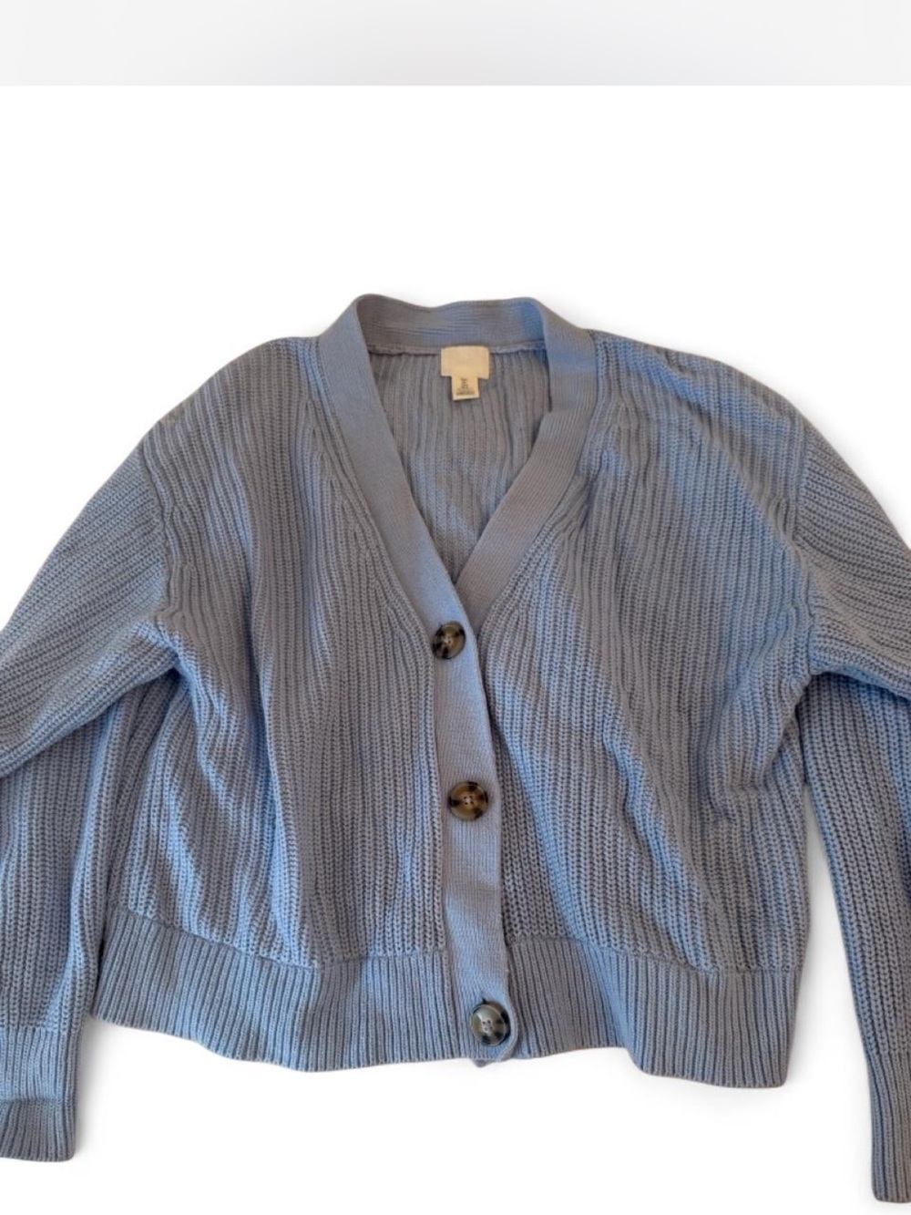 H&M Light Blue Cropped Button-Up Knit Cardigan